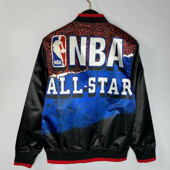 NBA ALL STAR Satin Bomber USA Jacket Nacre Black Mitchell Ness Hardwood S